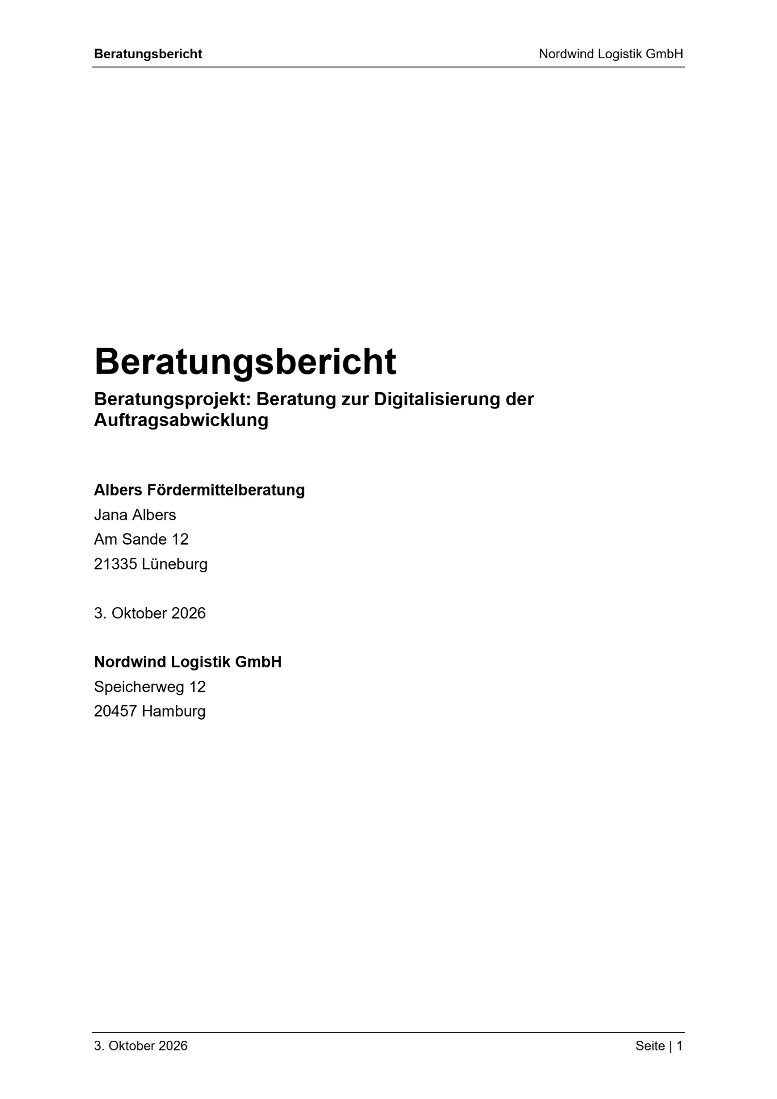 Titelseite des Beratungsberichts
